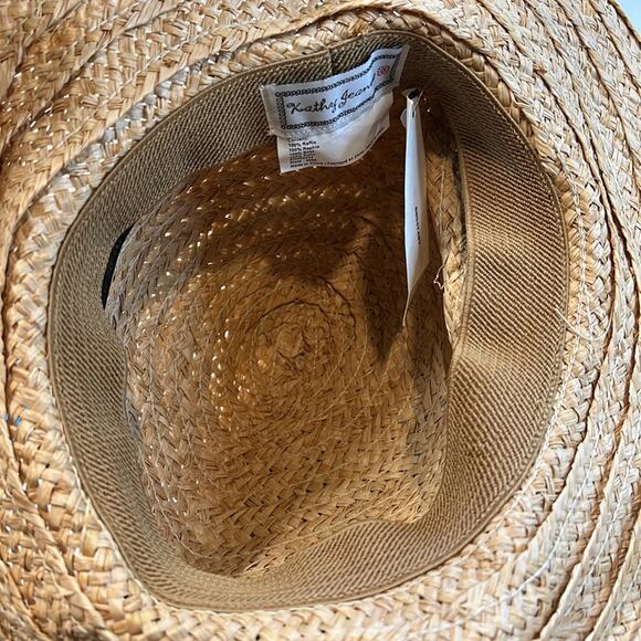 Kathy Jeanne Floppy Tan Straw Sunhat w/ Black Scarf, NWT! - Picture 4 of 5